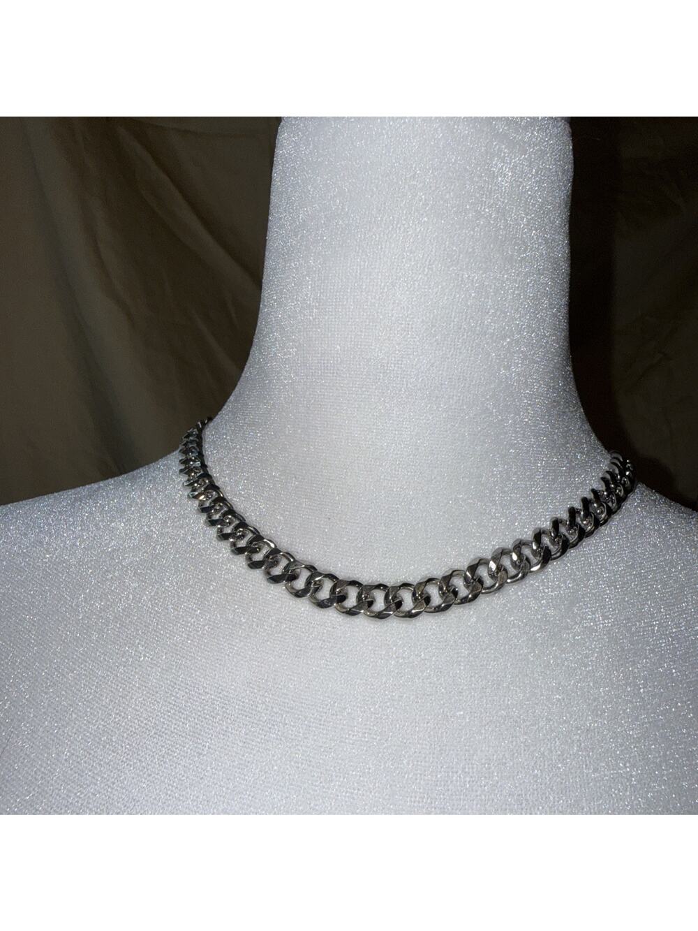 Vintage Retro Statement silver-tone metal curb chain necklace